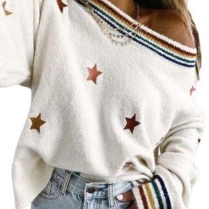 {NWT} Boutique Collection Off-White Star Graphic Sweater M